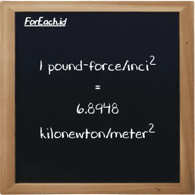 1 pound-force/inci<sup>2</sup> setara dengan 6.8948 kilonewton/meter<sup>2</sup> (1 lbf/in<sup>2</sup> setara dengan 6.8948 kN/m<sup>2</sup>)